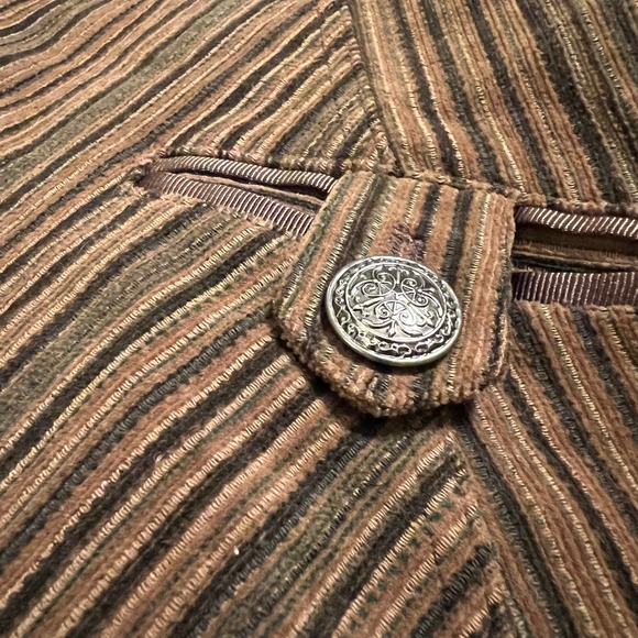 Vintage Korean Striped Blazer Brown Black Green Button Up‎ Lapel Collar Jacket - Picture 2 of 11